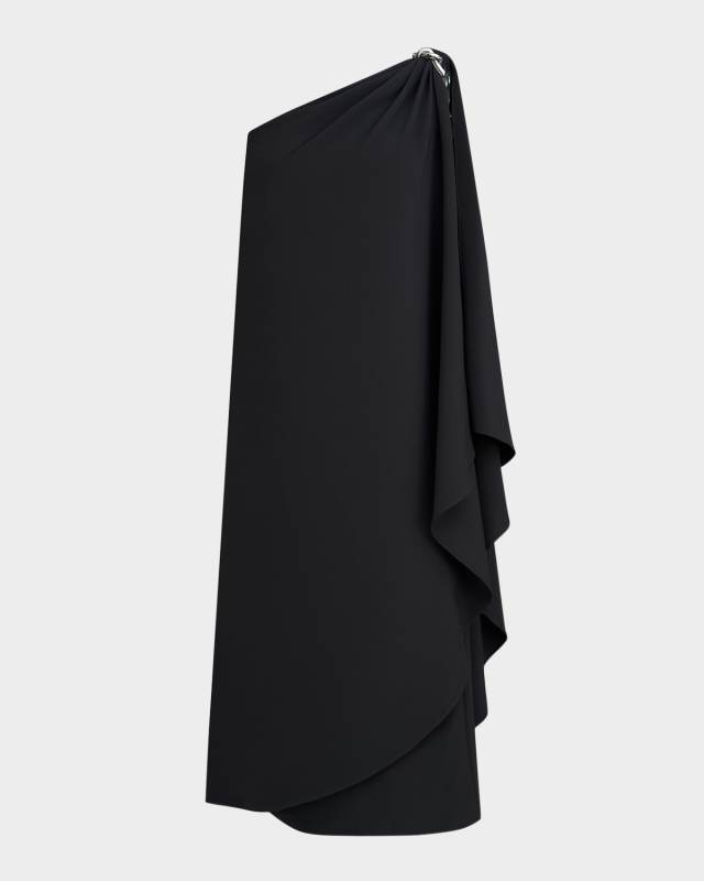 Aries Draped One-Shoulder Crepe Midi Dress